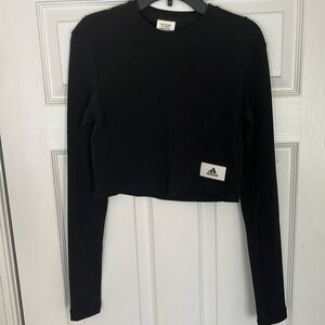 Adidas Black long sleeve ribbed cropped top